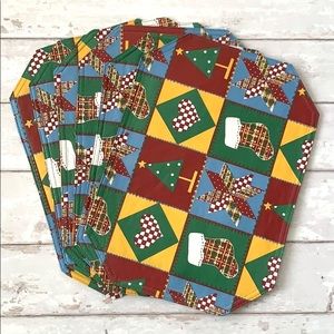 Christmas Holiday Placemats 6 Pack Wipe Clean Green Red Patchwork Print